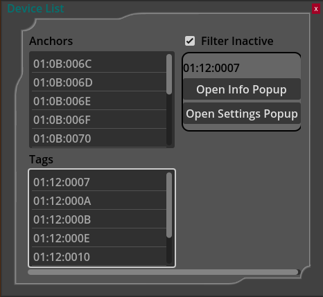 CUWB Viewer Device List