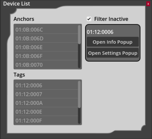 CUWB Viewer Device List